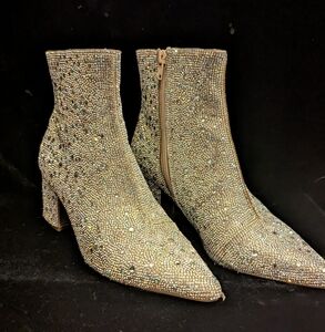 BETSEY JOHNSON "Kyla" Rhinestone Ankle Boots Party Disco Size 8.5 WORN ONCE!